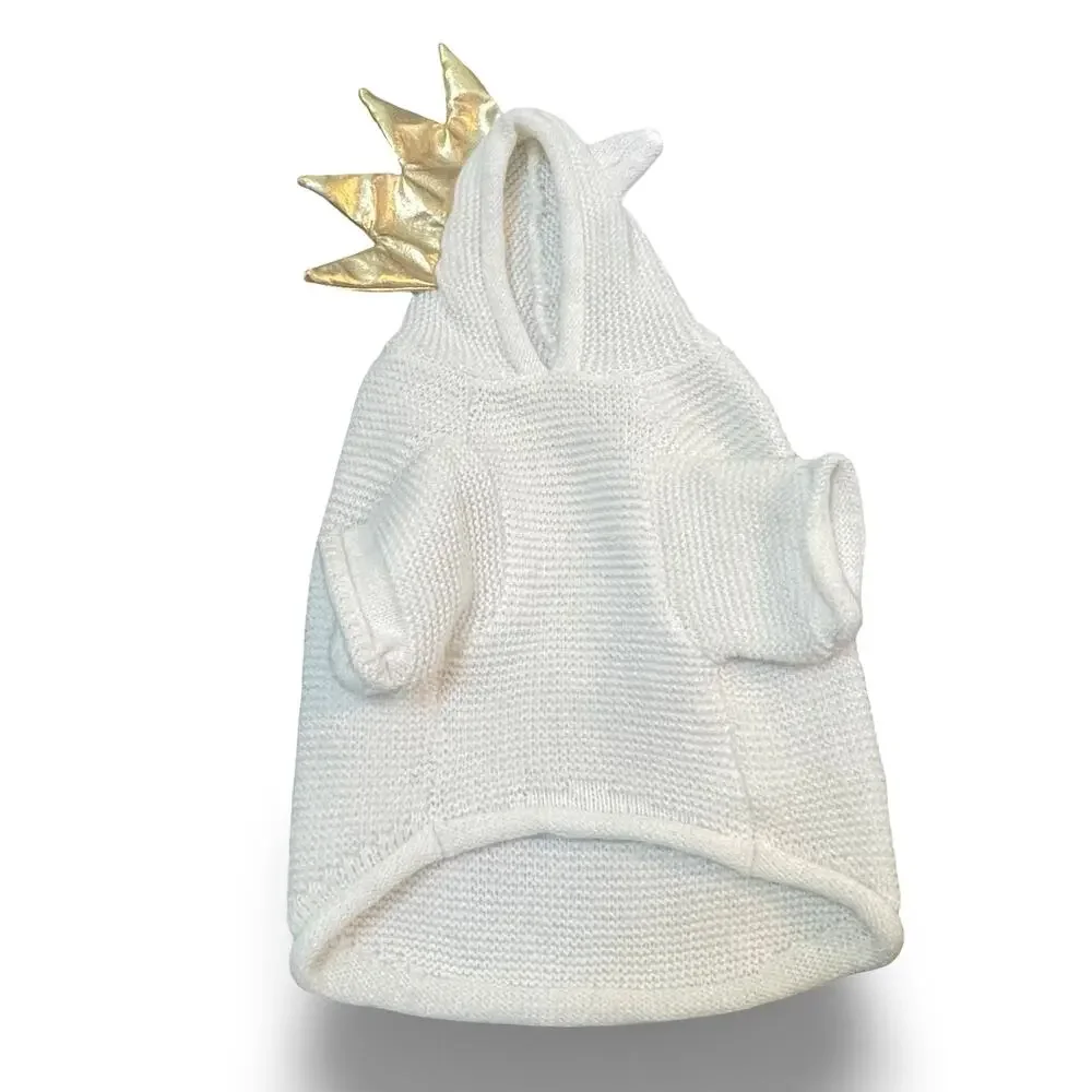 YOULY Crown Knit Pet Sweater Small Cream Gold Royal Dog Costume Hooded Knitwear - Picture 4 of 9